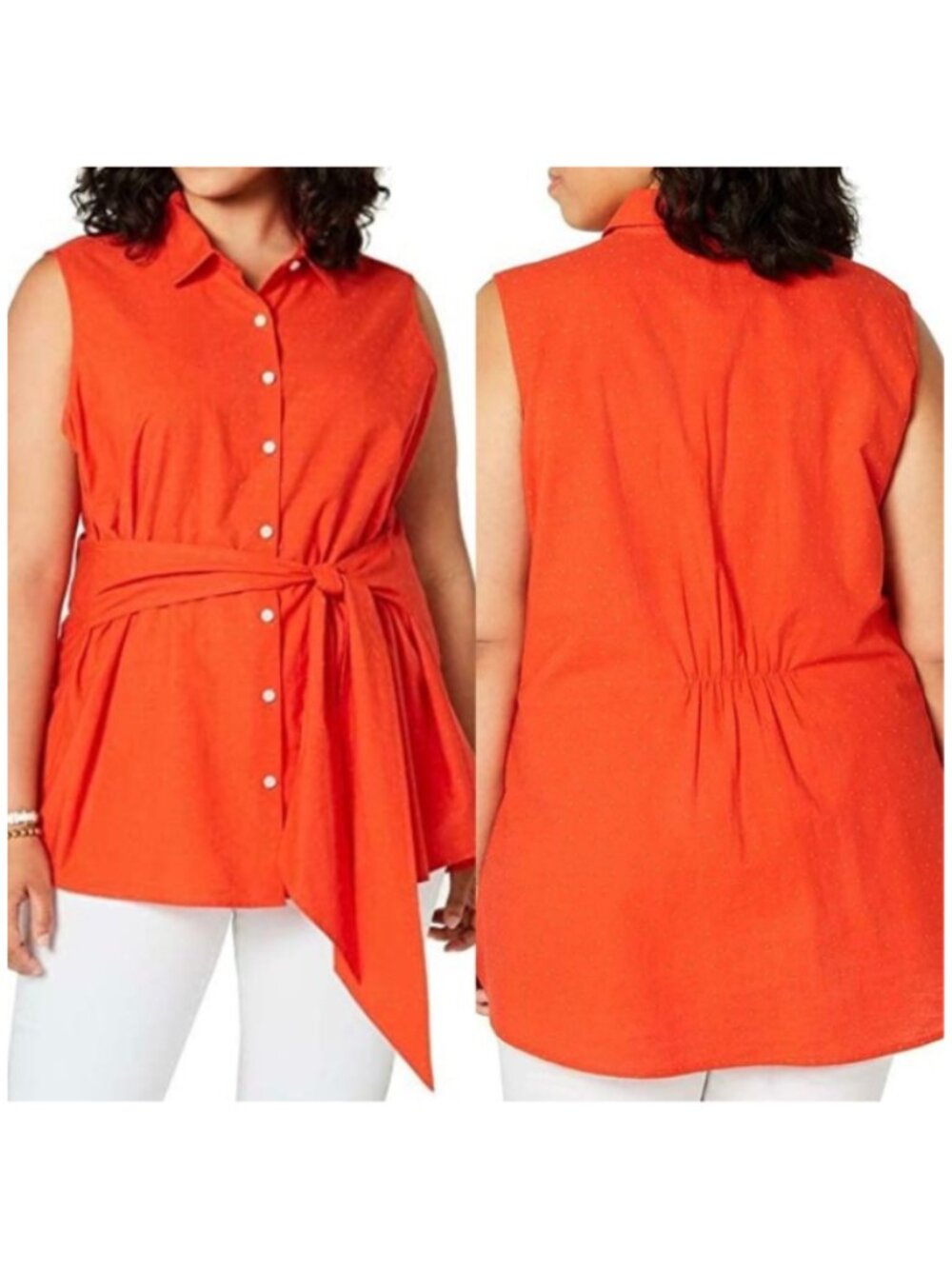 Tommy Hilfiger NWT Women's Grenadine MAJORCA Polished Tie Front Top, Size 0X